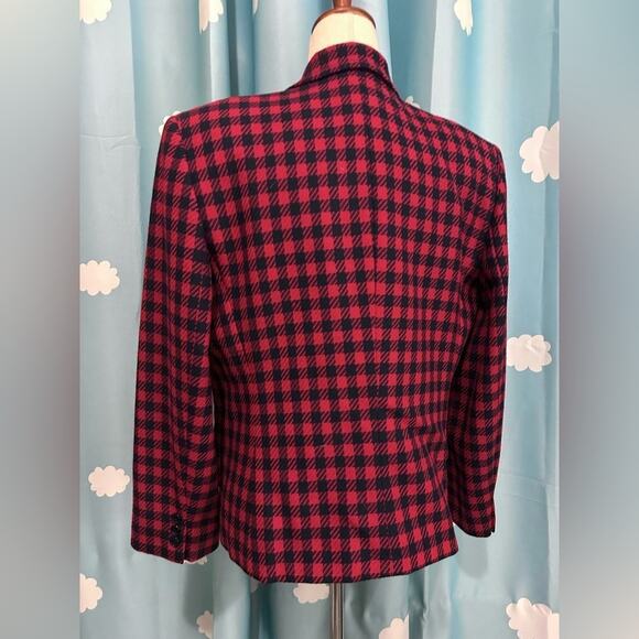 Vintage red and navy checked plaid double breasted blazer. 12 - Picture 6 of 16